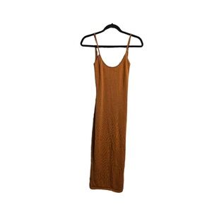 Weekend Stories Brown Rust Spaghetti Straps Open Back Tie Bodycon Midi Dress XS